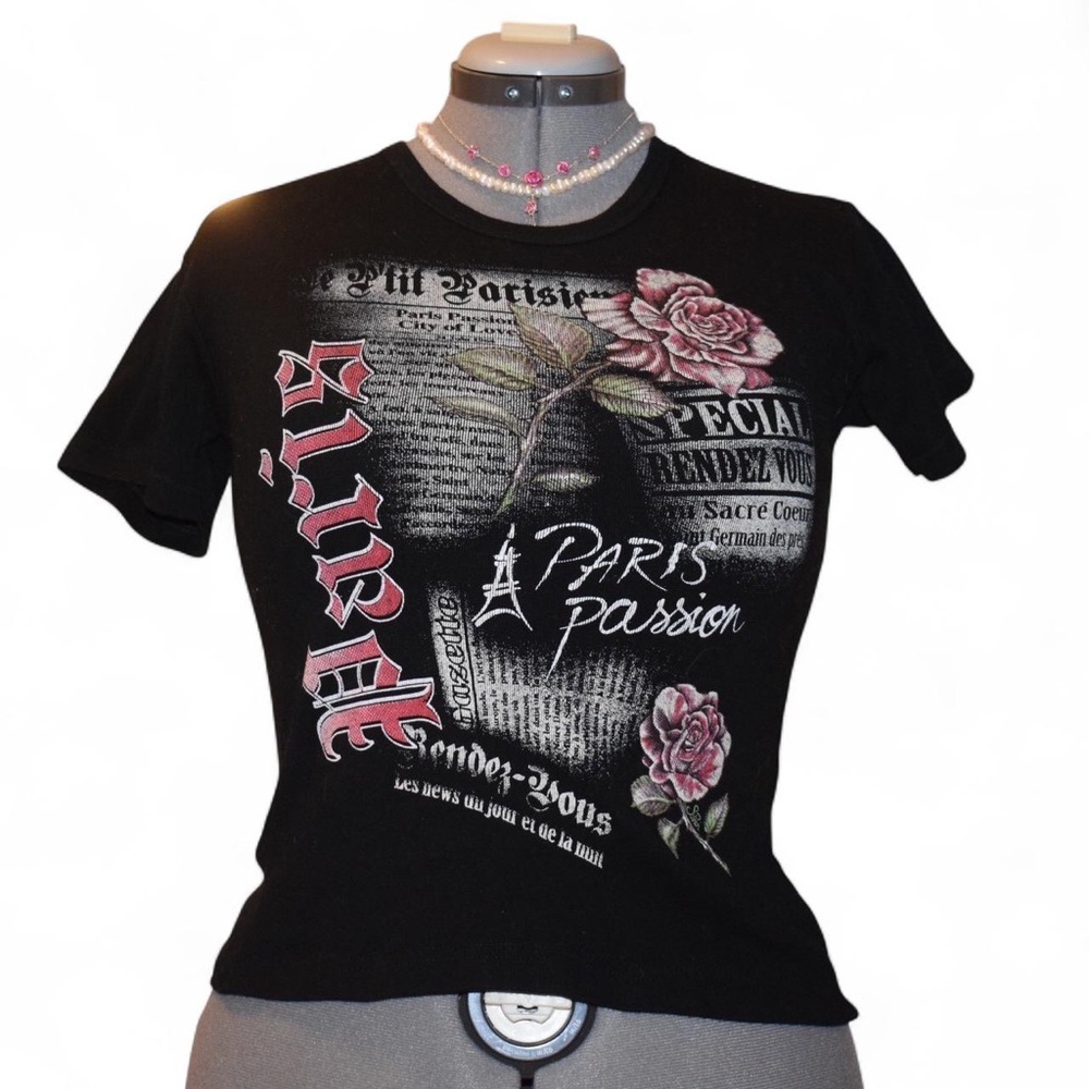Black Paris Y2k graphic baby tee